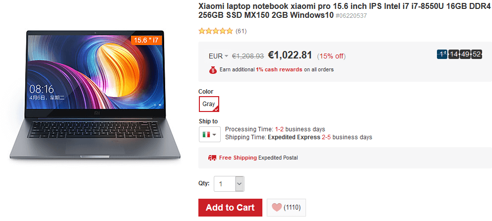 Xiaomi Mi Notebook Pro versione top offerta LightInTheBox