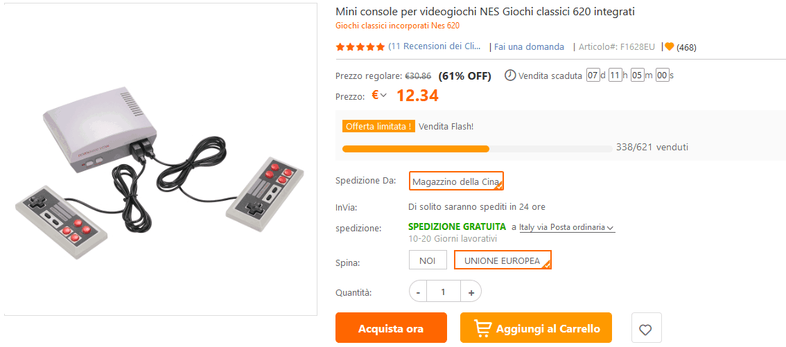 Mini console NES offerta lampo TomTop