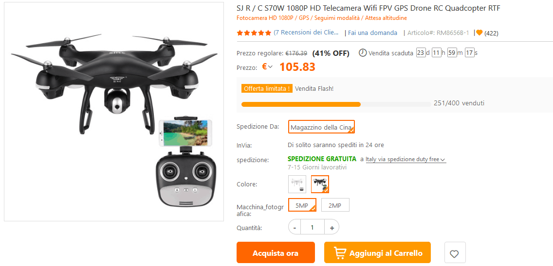 SJ S70W Drone offerta lampo TomTop